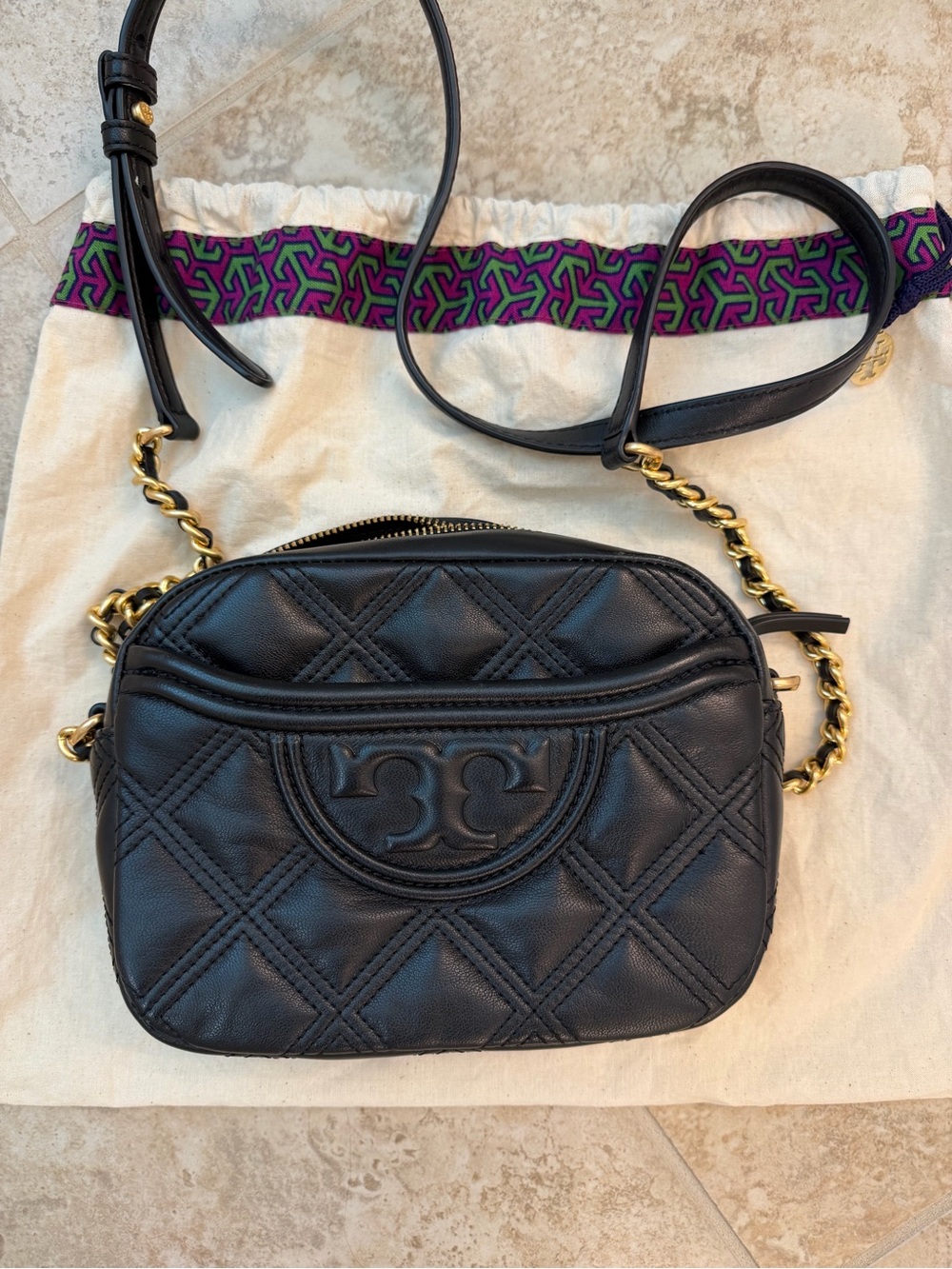 Tory Burch Black Quilted Leather Chain Strap Crossbody